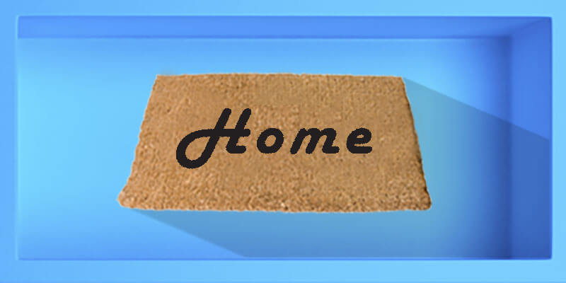 This box shows a welcome mat, when you hover over it with your mouse, the word 'welcome' changes into 'home'. If you hover over it, there is another blue box next to it that says: 'What’s this site all about?' There is a video link to the answer.
